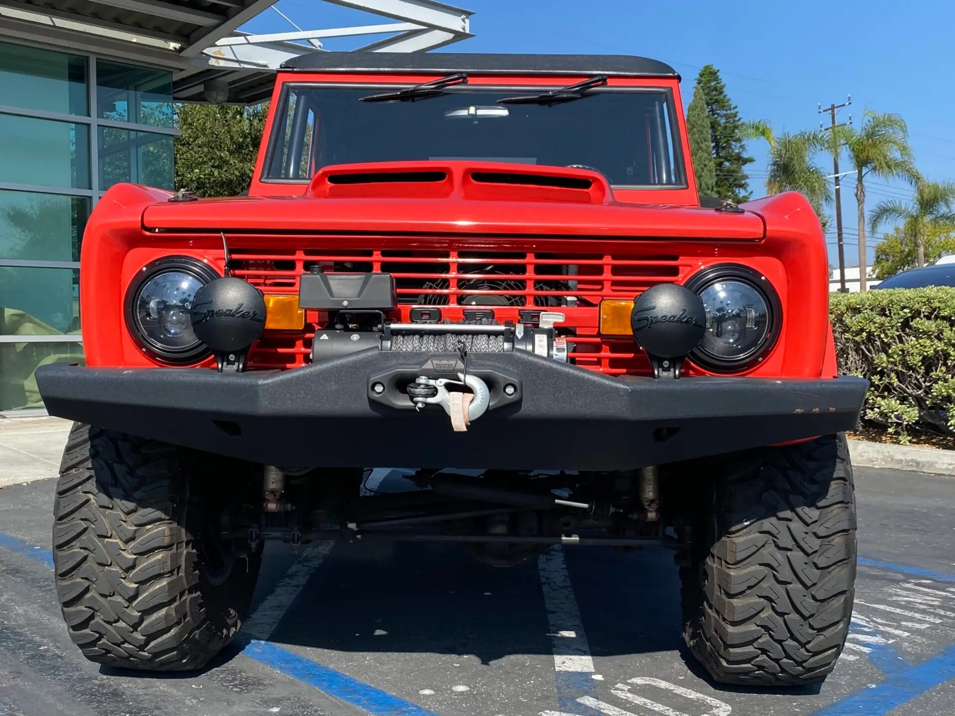 Red Bronco with front winch